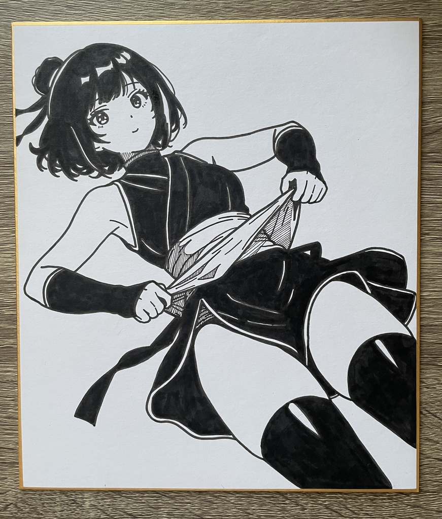 オリジナル 手描きイラスト アナログ　小色紙　くノ一ちゃん　可愛い女の子　女忍者