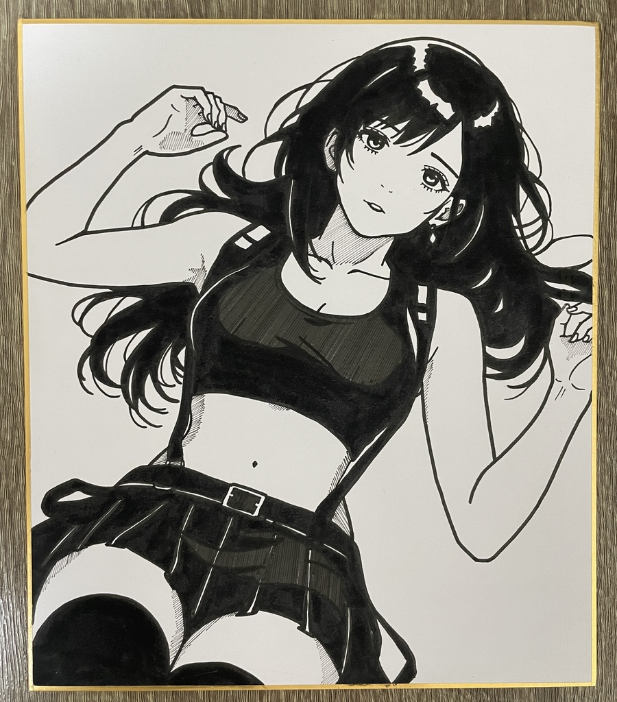 手描きイラスト ティファ ファンアート FF ファイナルファンタジー 小色紙 アナログ　