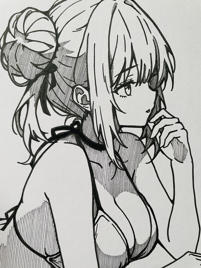 オリジナル 手描きイラスト アナログ　小色紙　可愛い女の子 水着ビキニ