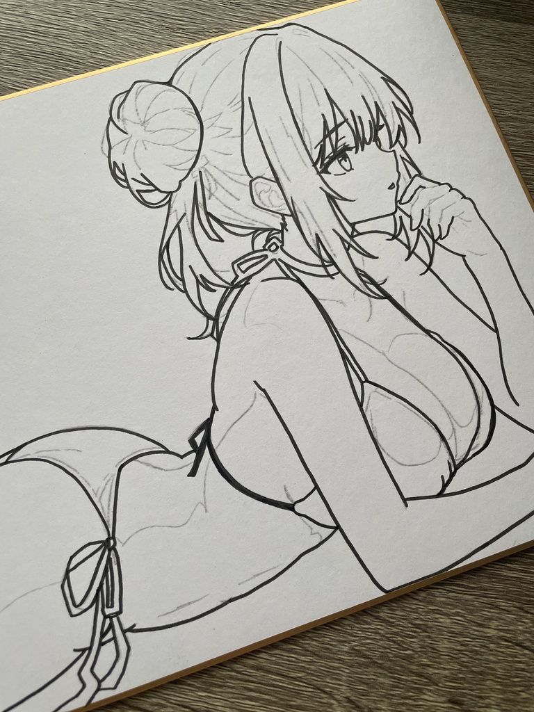 オリジナル 手描きイラスト アナログ 小色紙 可愛い女の子 水着ビキニ
