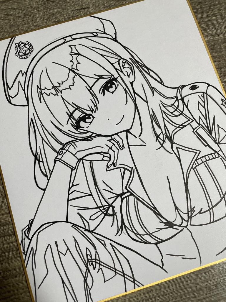 オリジナル 手描きイラスト アナログ 小色紙 可愛い女の子 軍曹ちゃん アーミーコスプレ