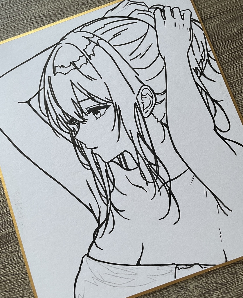 オリジナル 手描きイラスト アナログ 小色紙 可愛い女の子 温泉 バスタオル
