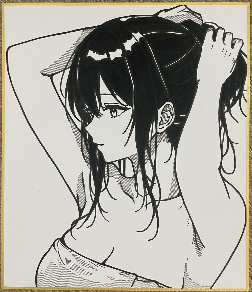 オリジナル 手描きイラスト アナログ　小色紙　可愛い女の子 温泉　バスタオル