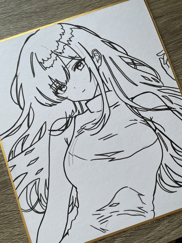 オリジナル 手描きイラスト アナログ 小色紙 可愛い女の子 タイトニット ノースリーブ