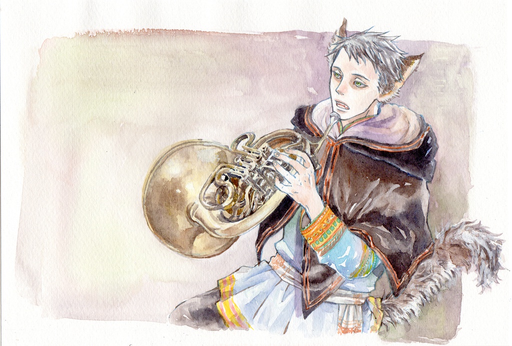 【手描き】人狼なホルン吹き