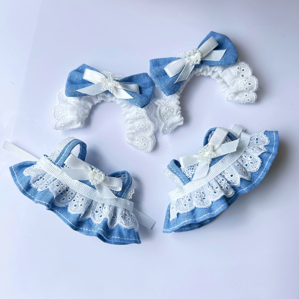 汎用サイズ ぬい服 メイド風 エプロンドレス 青 デニム 星形パール 10cm 11cm 12cm