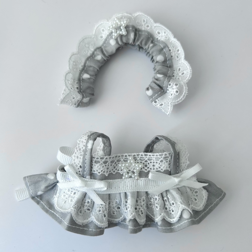 【汎用サイズ】ぬい服 メイド風 エプロンドレス 水玉ニュアンスカラー(10cm 11cm 12cm対応)