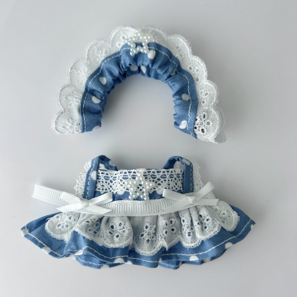 【汎用サイズ】ぬい服 メイド風 エプロンドレス 水玉ニュアンスカラー(10cm 11cm 12cm対応)