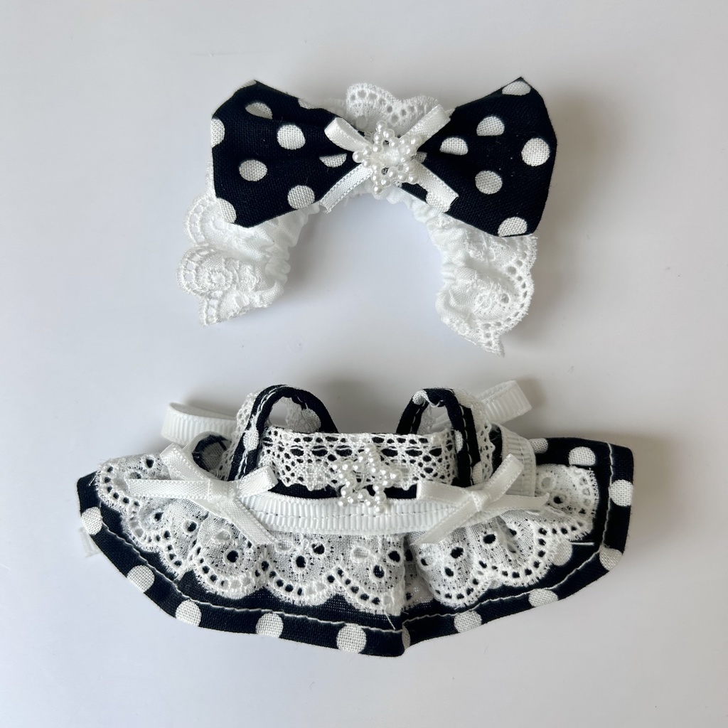 【汎用サイズ】ぬい服 メイド風 エプロンドレス 水玉ドット(10cm 11cm 12cm対応)