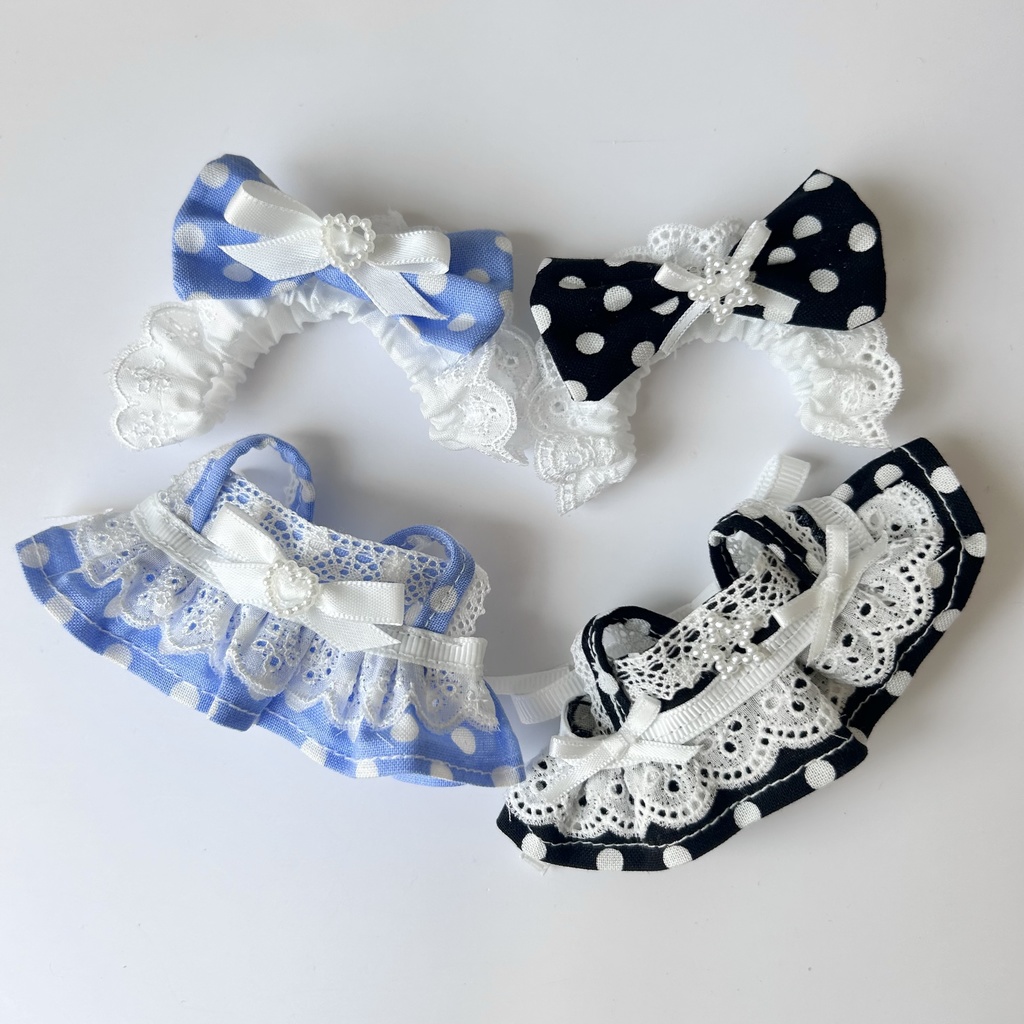 【汎用サイズ】ぬい服 メイド風 エプロンドレス 水玉ドット（10cm 11cm 12cm対応）