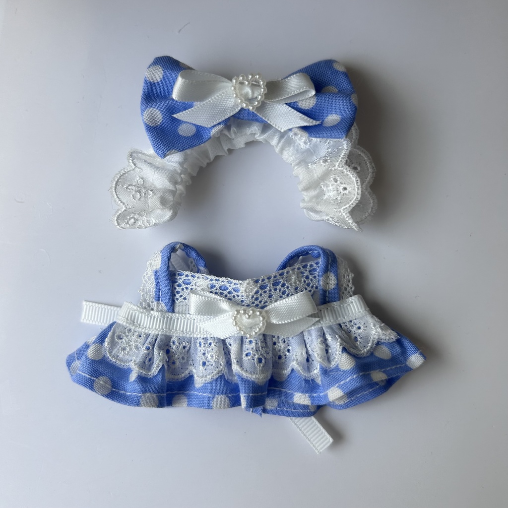 【汎用サイズ】ぬい服 メイド風 エプロンドレス 水玉ドット(10cm 11cm 12cm対応)