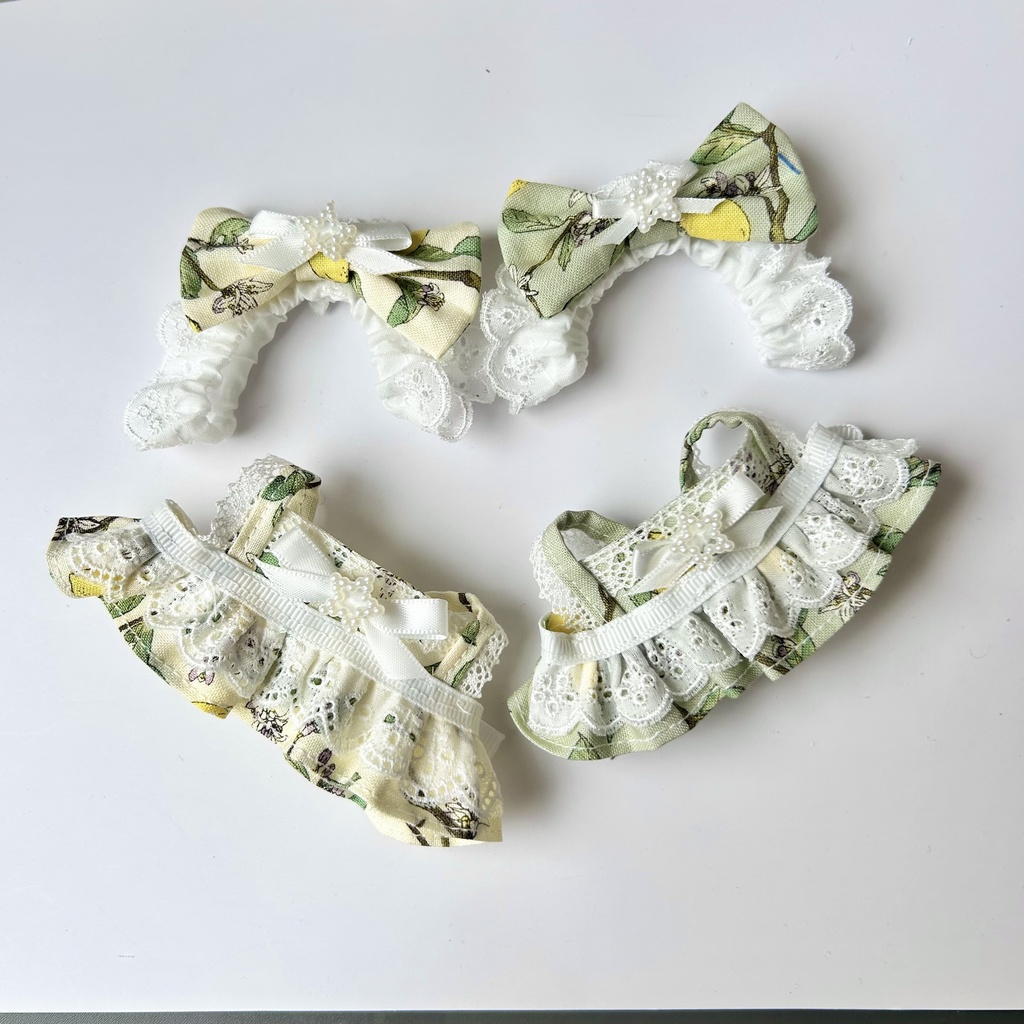 【汎用サイズ】ぬい服 レモン柄 メイド風エプロンドレス（10cm 11cm 12cm対応）