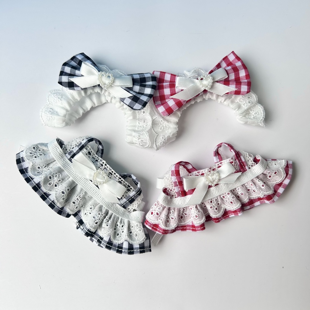 【汎用サイズ】ぬい服 ギンガムチェックのメイド風エプロンドレス（10cm 11cm 12cm対応）