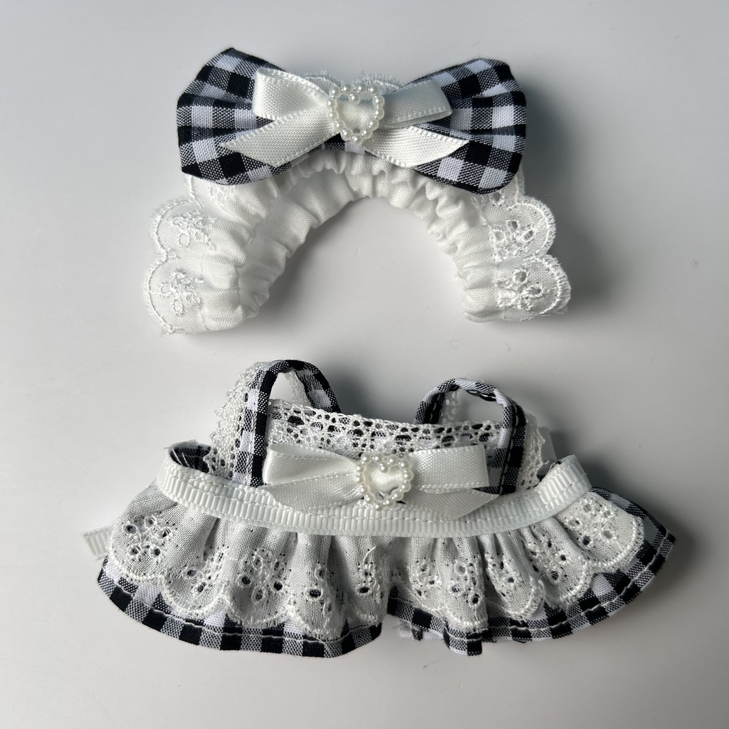 【汎用サイズ】ぬい服 ギンガムチェックのメイド風エプロンドレス(10cm 11cm 12cm対応)