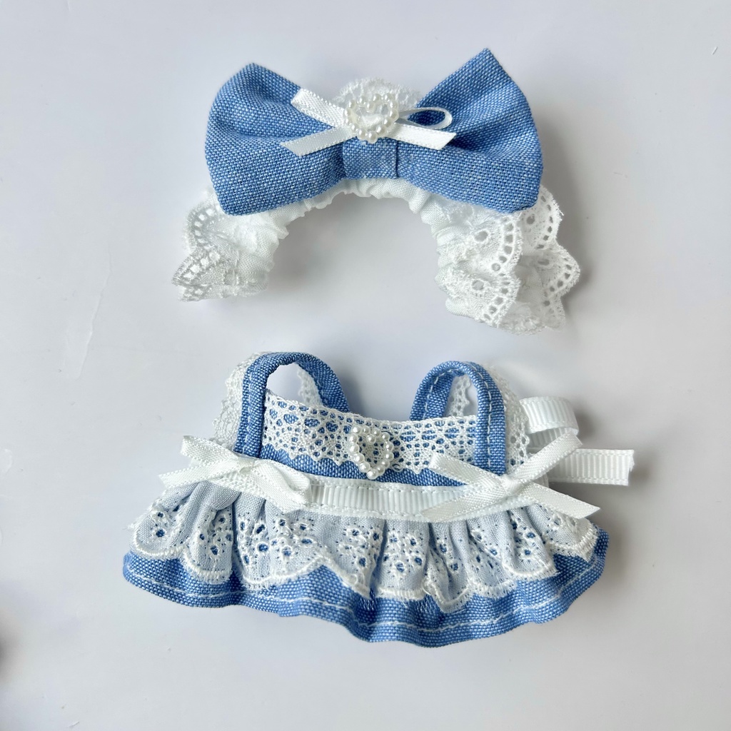 【汎用サイズ】ぬい服 デニム風 メイド風エプロンドレス(10cm 11cm 12cm対応)