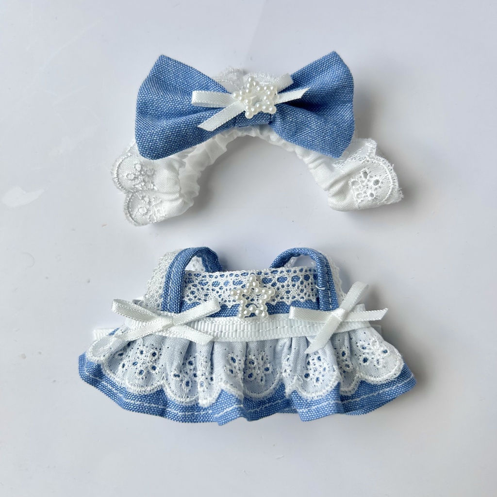 【汎用サイズ】ぬい服 デニム風 メイド風エプロンドレス(10cm 11cm 12cm対応)