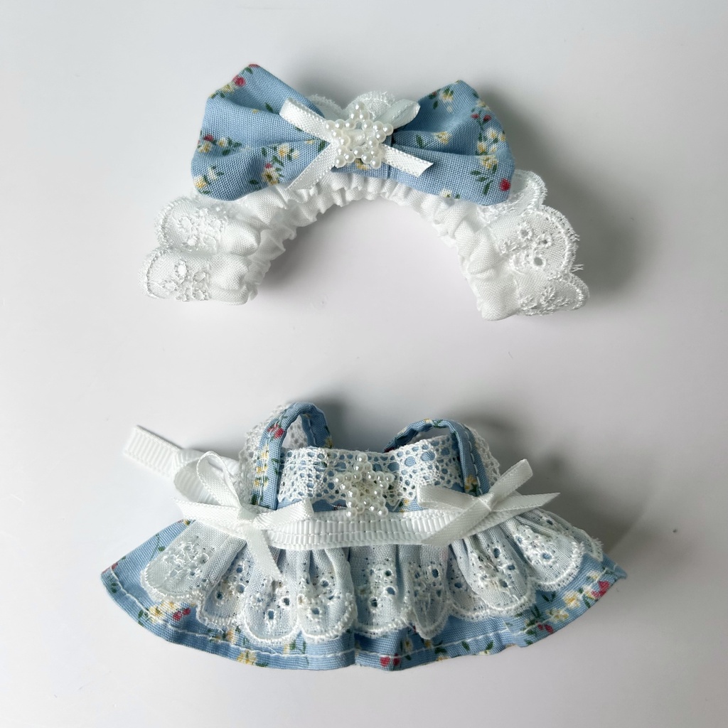 【汎用サイズ】ぬい服 メイド風エプロンドレス(アンティーク花柄・選べるパール)10cm 11cm 12cm対応