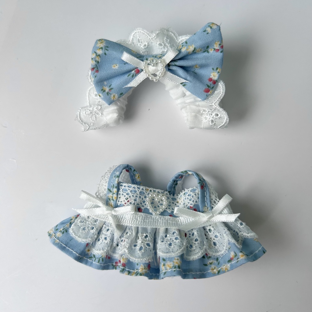 【汎用サイズ】ぬい服 メイド風エプロンドレス(アンティーク花柄・選べるパール)10cm 11cm 12cm対応