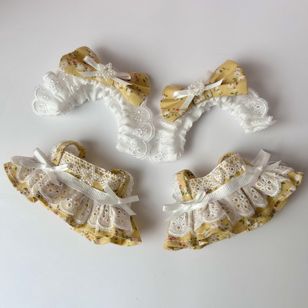 【汎用サイズ】ぬい服 メイド風エプロンドレス（イエローアンティーク花柄） 10cm 11cm 12cm対応