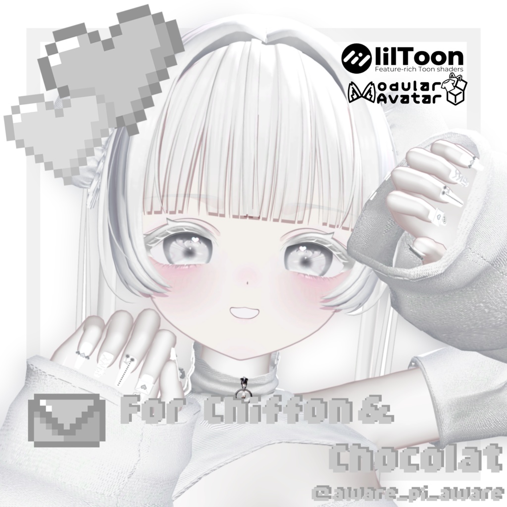 ┆6アバター対応┆MA対応┆🤍◌⪩⪨---Pastel Bit Nail---⪩⪨◌🤍