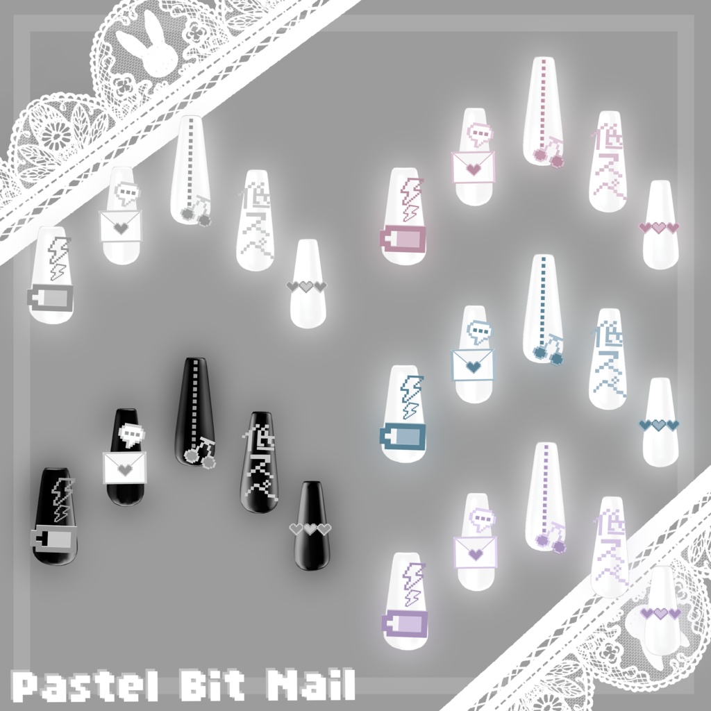 ┆6アバター対応┆MA対応┆🤍◌⪩⪨---Pastel Bit Nail---⪩⪨◌🤍