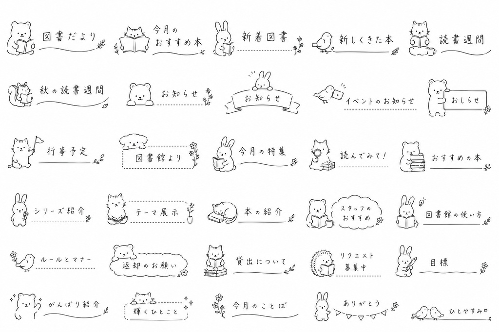 図書だより、学校だより　見出しセット（シンプル）