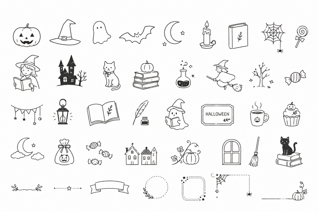 図書だより　学校だより用イラスト40個セット（ハロウィン）