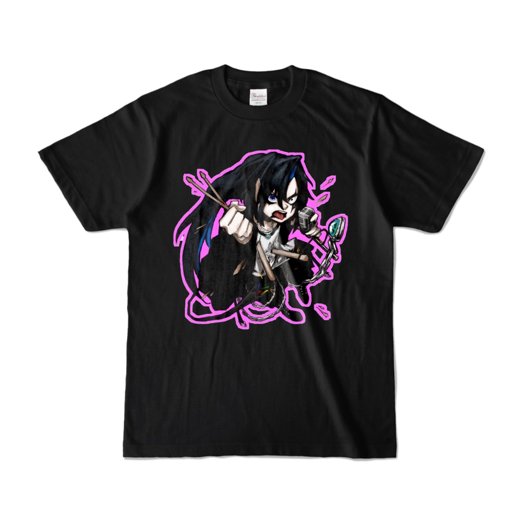 【ドラム型Vsinger鼓拍】Tシャツ「V2y」黒(フチ桃)