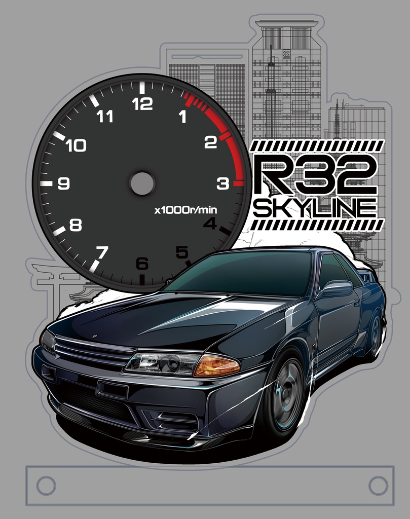 メール便全国送料無料 スカイラインGTR Ｒ32 パネル時計 ＢＮＲ３２