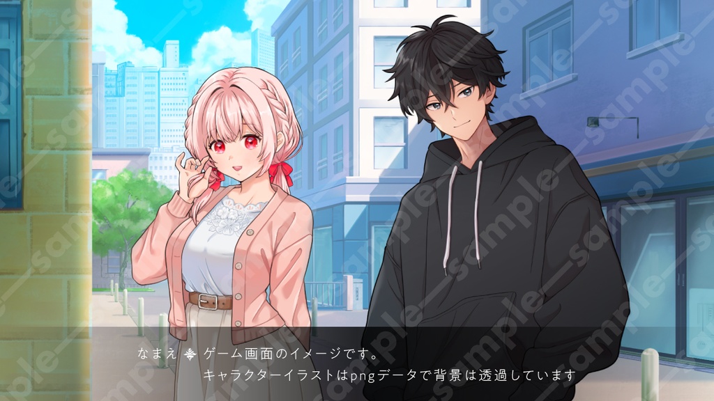 【立ち絵素材】ピンク髪の三つ編みツインの癒し系女性イラスト/私服・水着・制服の3種類/全身差分12種