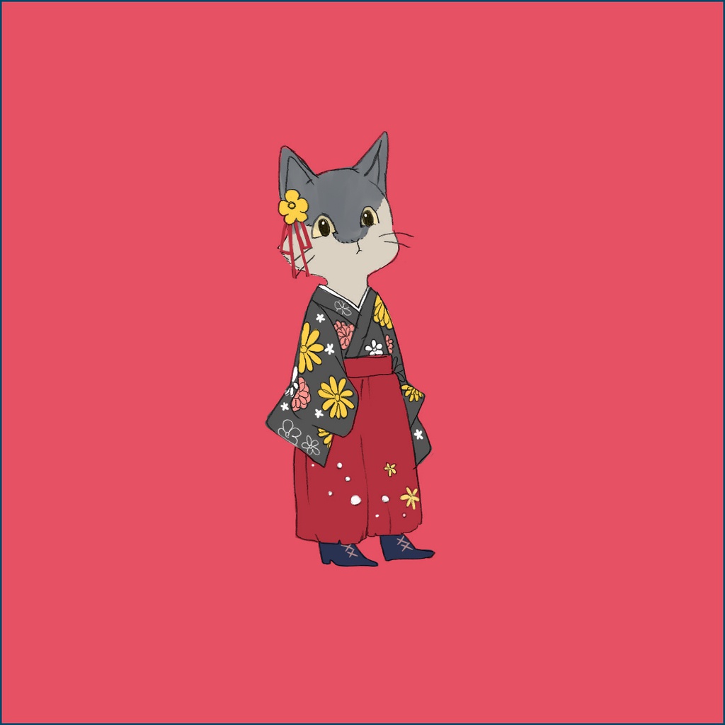 袴ねこ 赤 缶バッチ