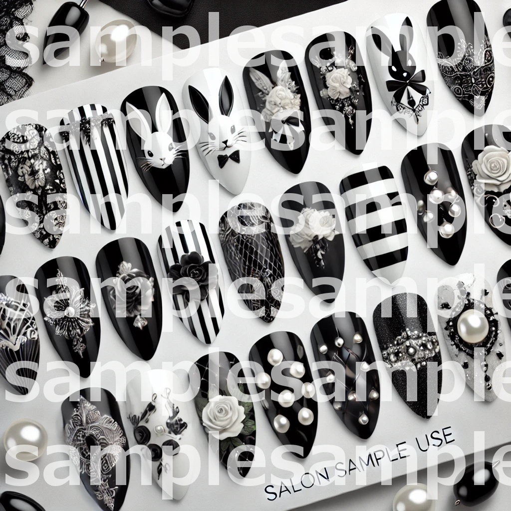🐰💅【ネイルデザイン参考】黒×白 兎モチーフネイル10点デザインセット🐰💅