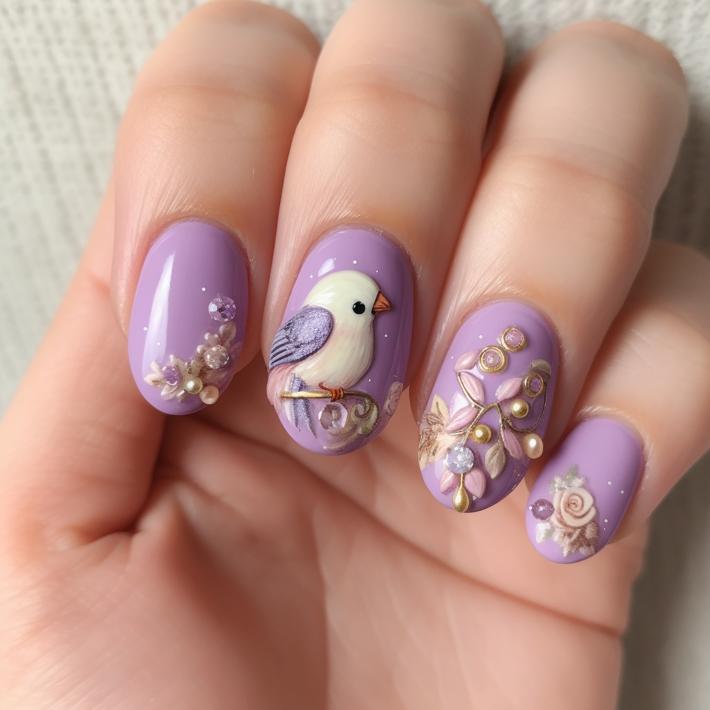 🎨【ネイルデザイン参考】インコ×バイオレット×シンプルネイル10点セット💅