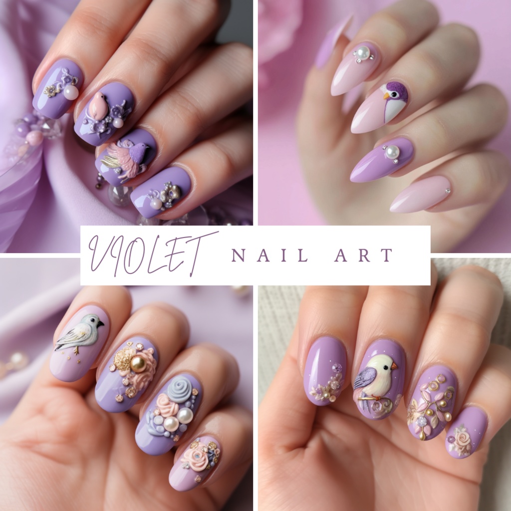 🎨【ネイルデザイン参考】インコ×バイオレット×シンプルネイル１０点セット💅