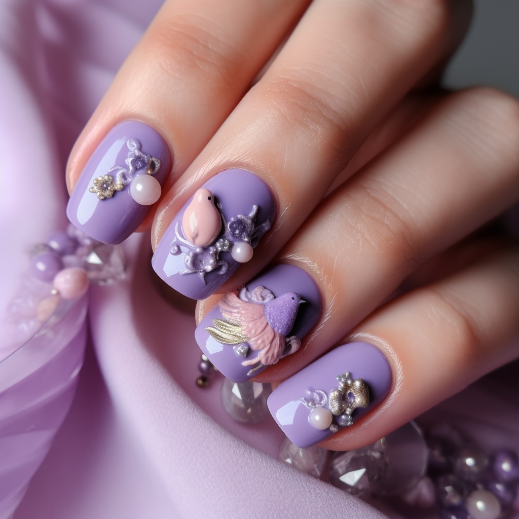 🎨【ネイルデザイン参考】インコ×バイオレット×シンプルネイル10点セット💅