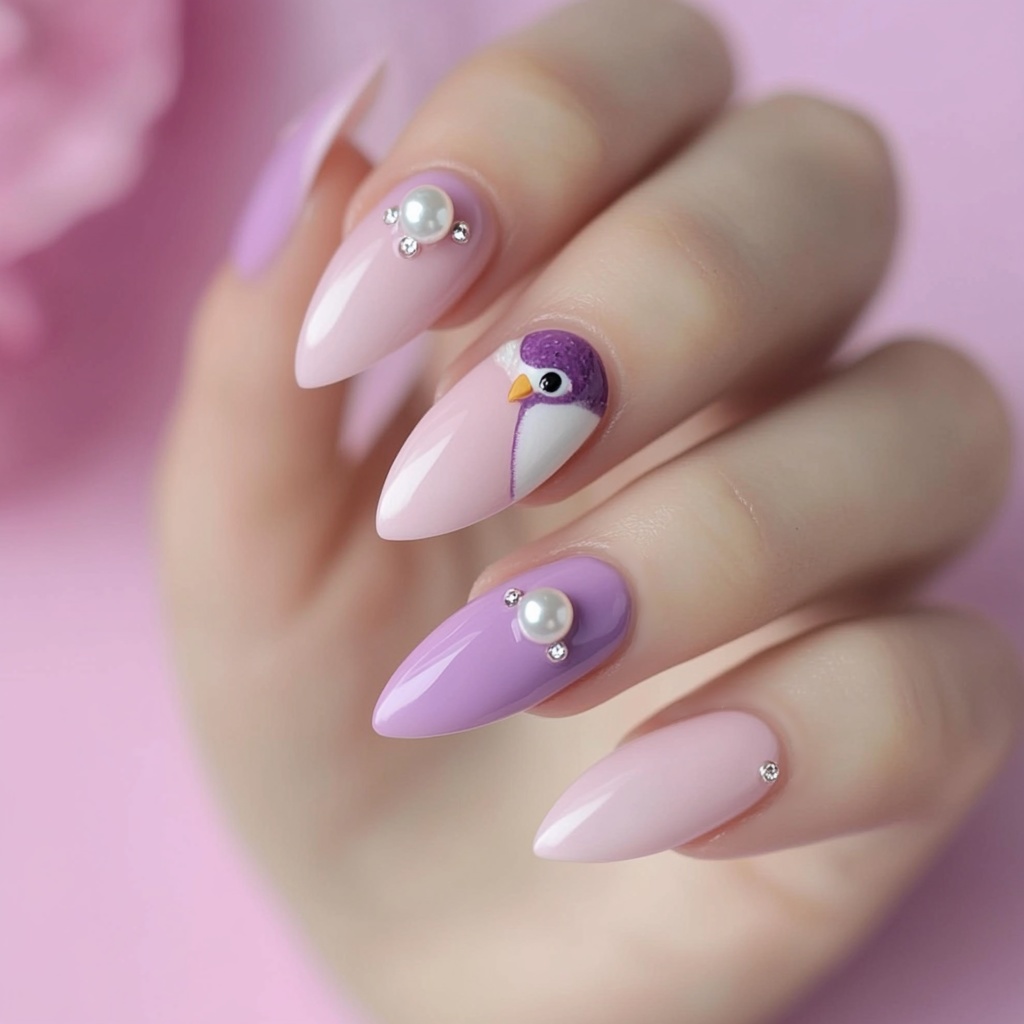 🎨【ネイルデザイン参考】インコ×バイオレット×シンプルネイル10点セット💅