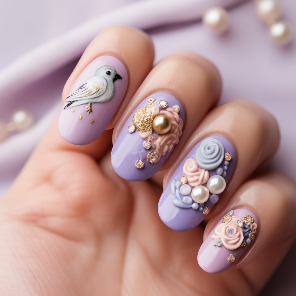 🎨【ネイルデザイン参考】インコ×バイオレット×シンプルネイル10点セット💅