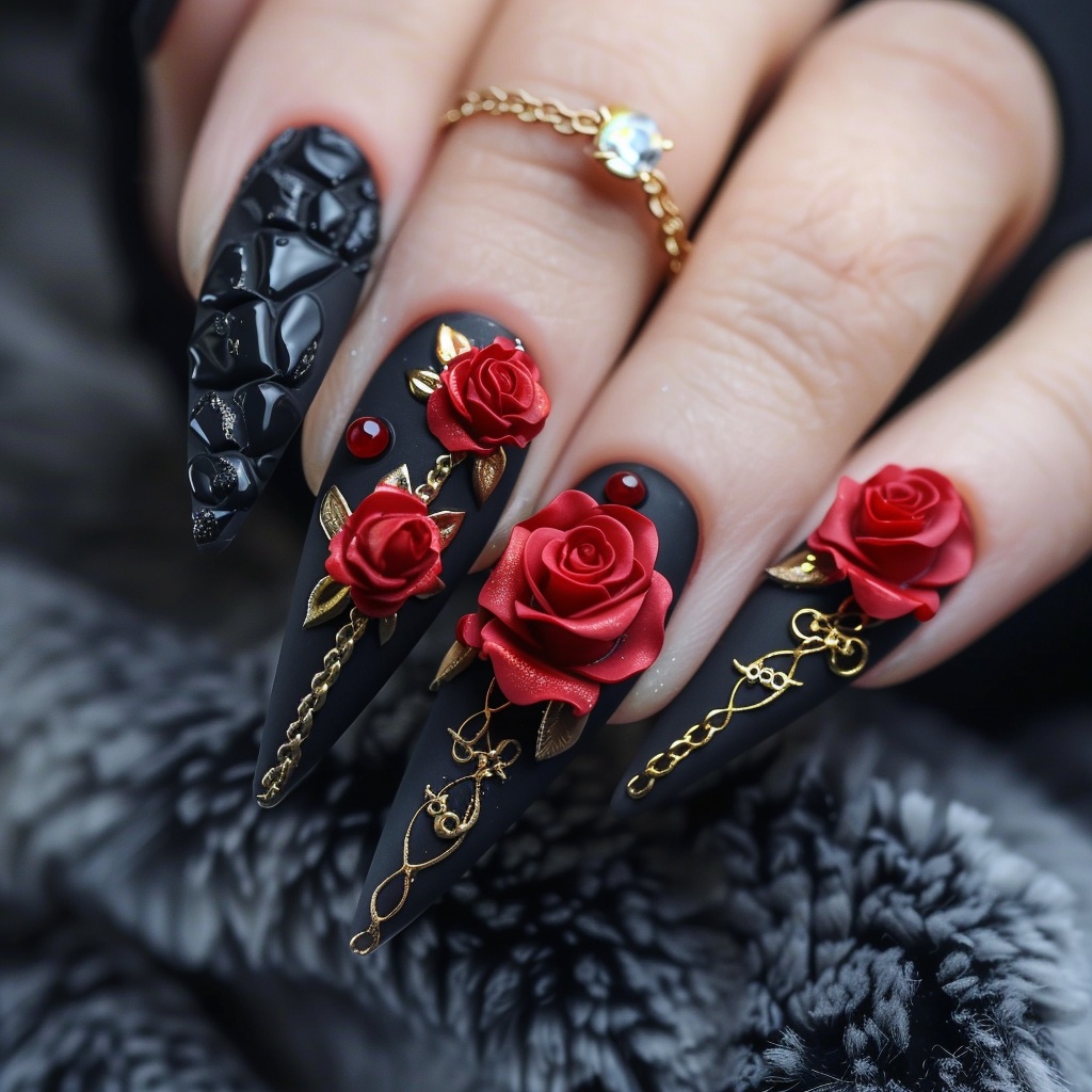 🔮【ネイルデザイン参考】ゴシックローズネイル10点セット🌹🖤