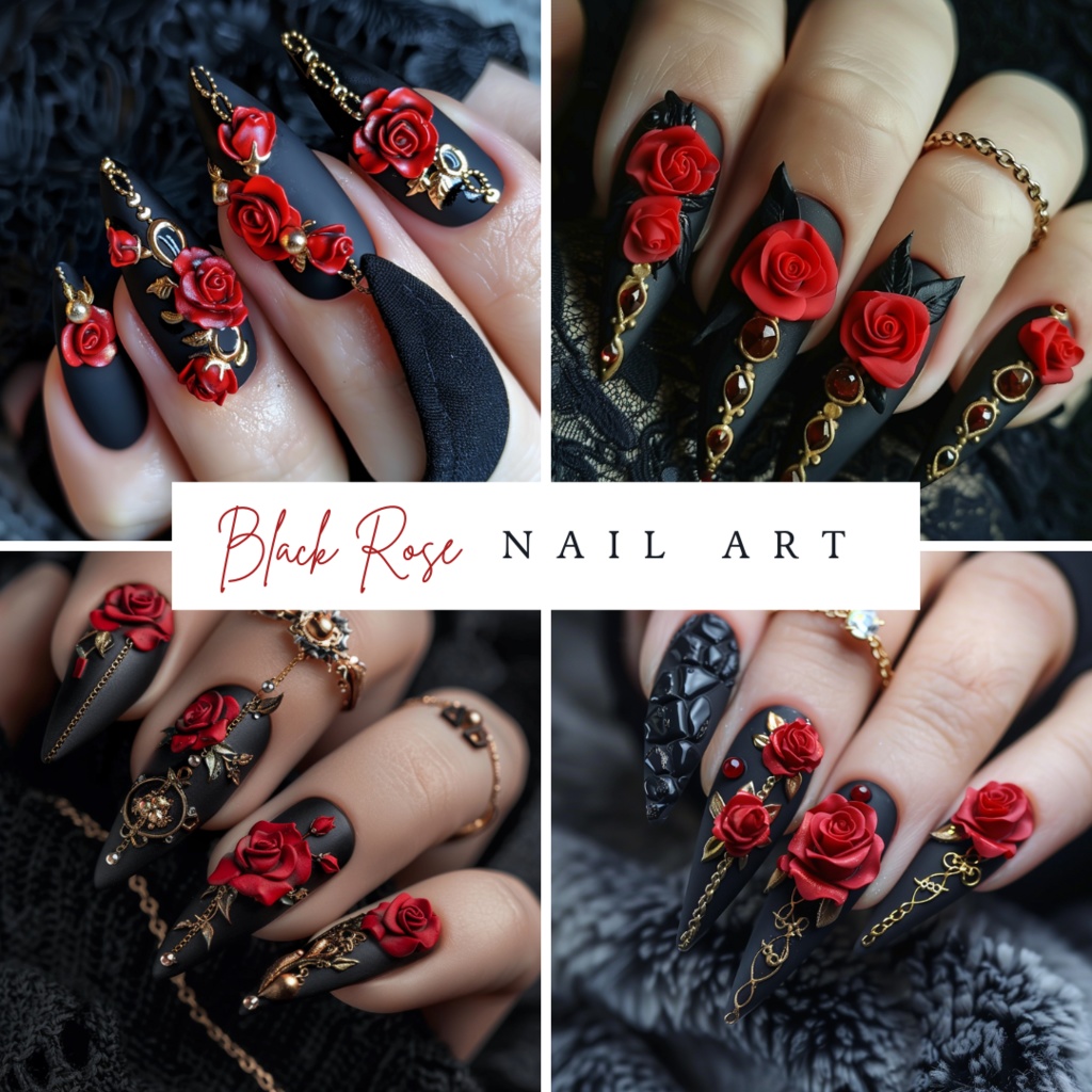 🔮【ネイルデザイン参考】ゴシックローズネイル10点セット🌹🖤