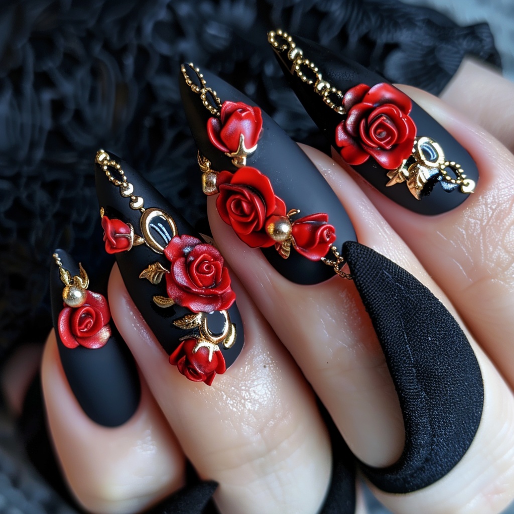 🔮【ネイルデザイン参考】ゴシックローズネイル10点セット🌹🖤