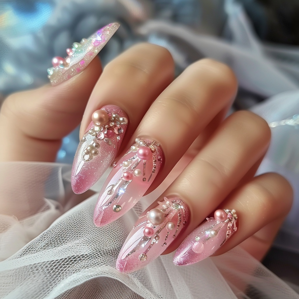 🌸【ネイルデザイン参考】ピンクちゅるん × お花&パール 3Dネイル11点セット💅vol.2