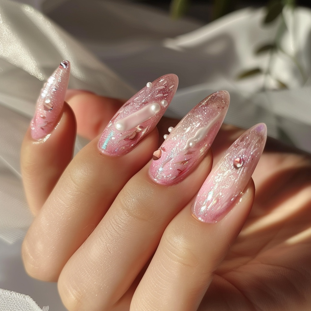 🌸【ネイルデザイン参考】ピンクちゅるん × お花&パール 3Dネイル11点セット💅vol.2