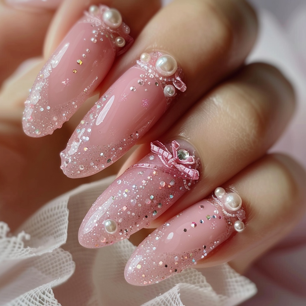 💎【ネイルデザイン参考】ピンクちゅるん×キラキラリボン&ビジューデザインネイル11点セット💅vol.3