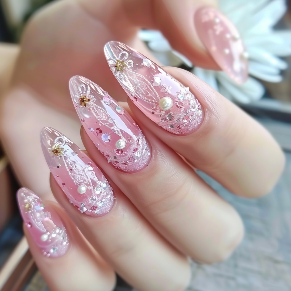 💎【ネイルデザイン参考】ピンクちゅるん×キラキラリボン&ビジューデザインネイル11点セット💅vol.3