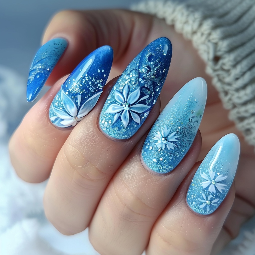 💙❄️【ネイル参考デザイン】冬の星空と雪の結晶ネイル11点セット❄️💙