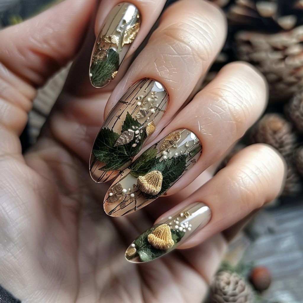 🌲【ネイル参考デザイン】Forest girl nail|森の少女のナチュラルネイル11点セット🌲