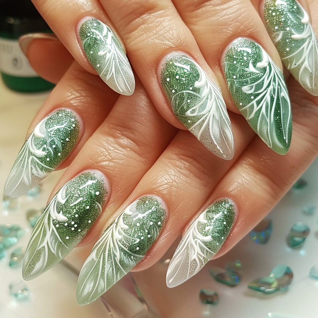 🍀【ネイル参考デザイン】Green Nature Nail|癒しと輝きのグリーンネイル15点セット🍀