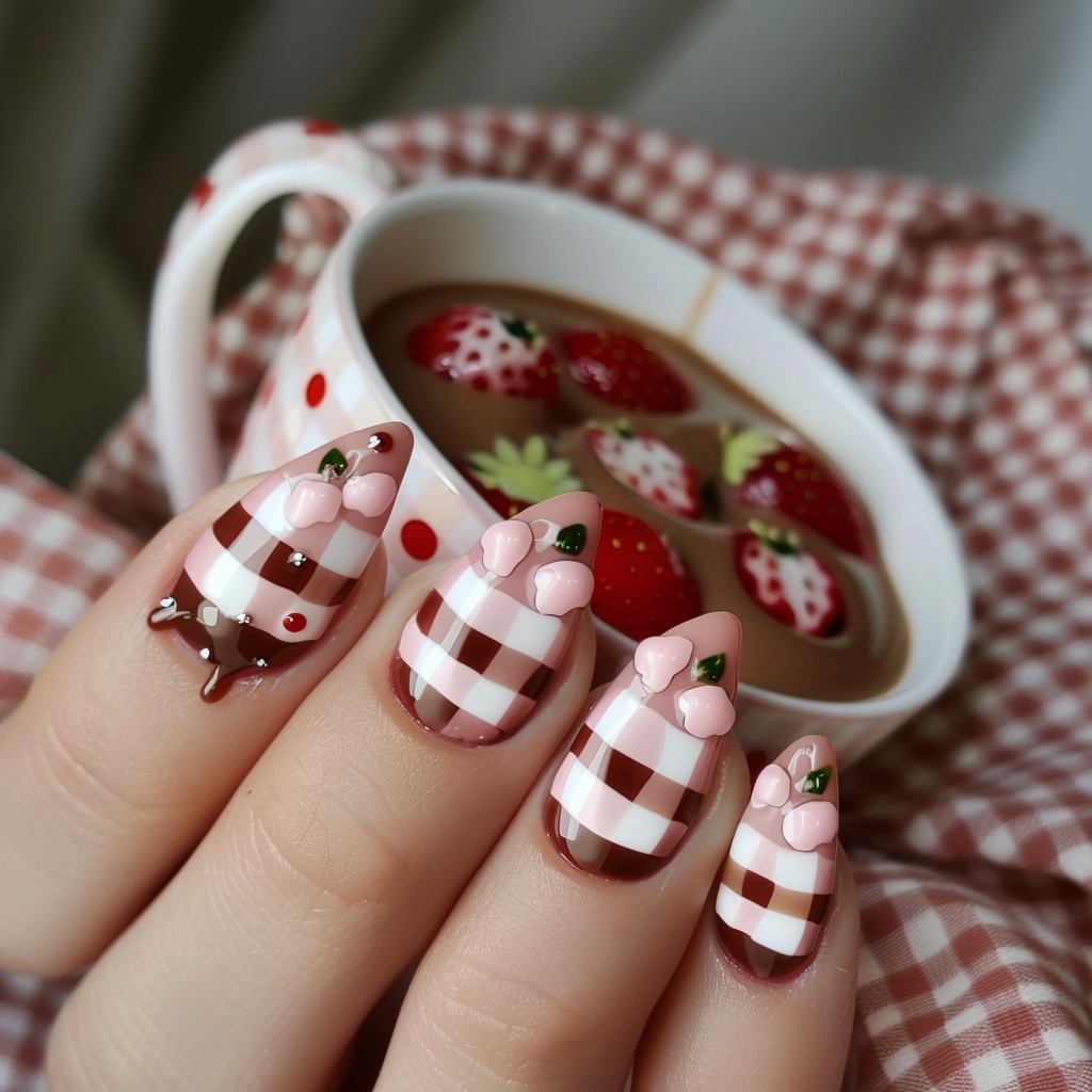 🍓【ネイルデザイン参考】Strawberry Milk Nail|いちごミルクネイルアート10点セット🍓