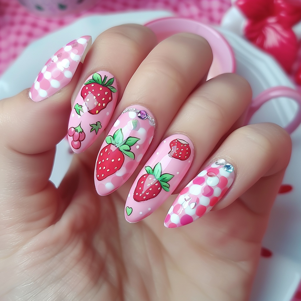 🍓【ネイルデザイン参考】Strawberry Milk Nail|いちごミルクネイルアート10点セット🍓