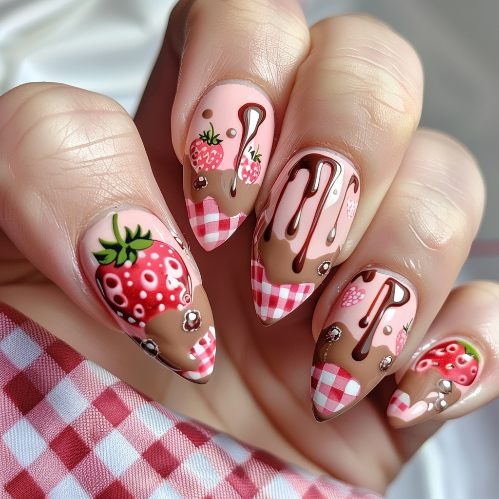 🍓【ネイルデザイン参考】Strawberry Milk Nail|いちごミルクネイルアート10点セット🍓